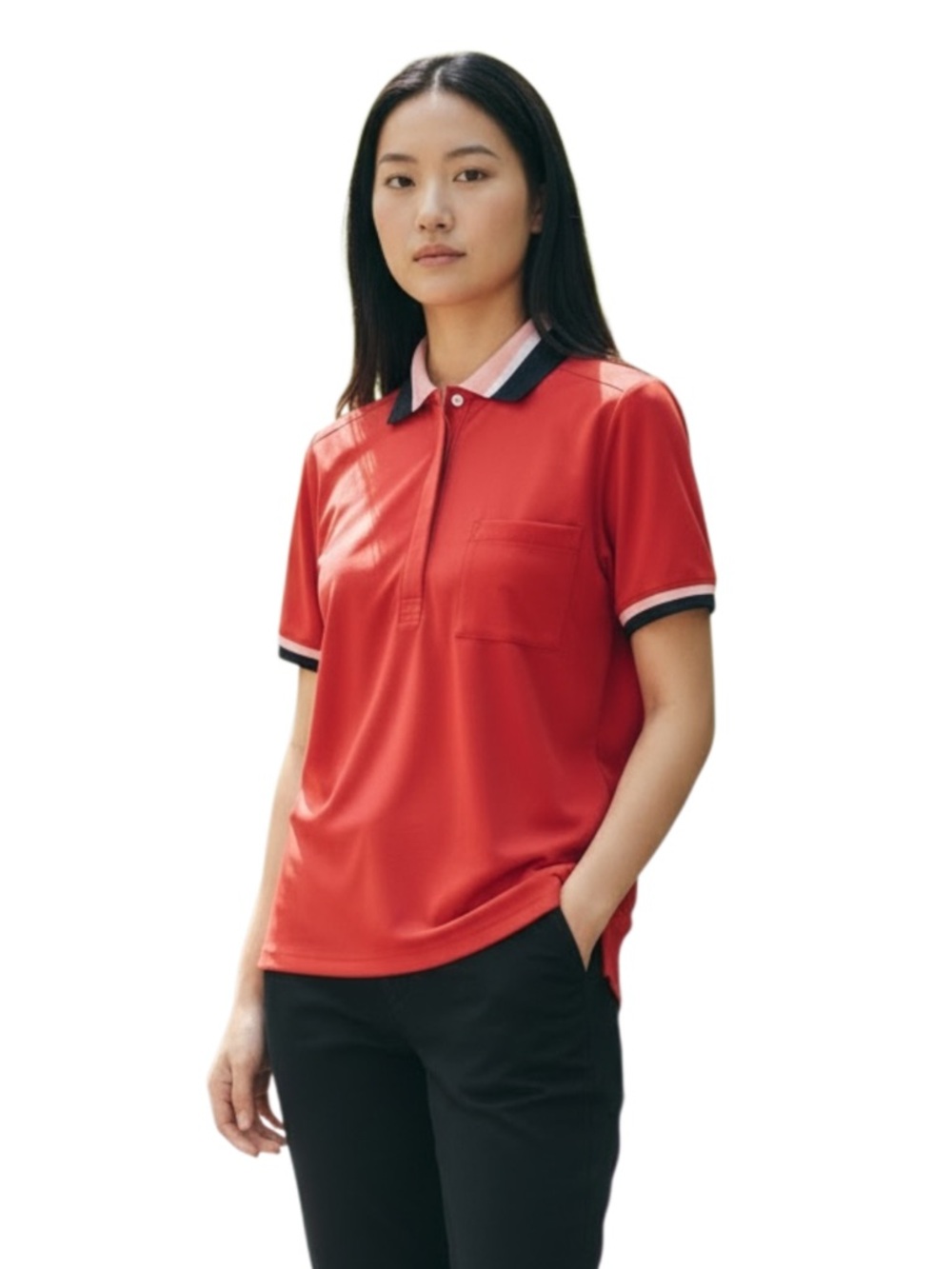 Lole Red Pink/White/Navy Stripe Collar and Sleeve Polo Athleisure Top (M)